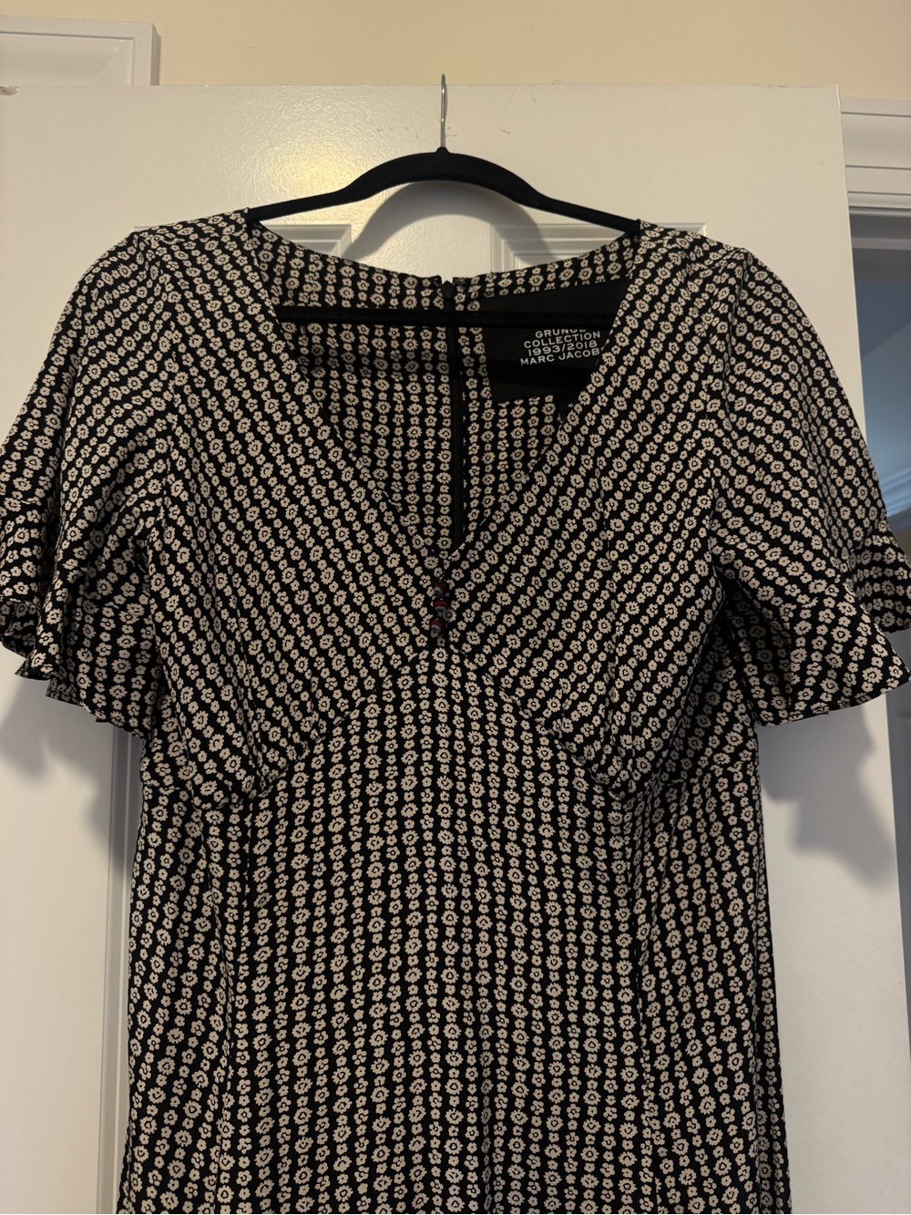 Marc Jacobs Black & White Printed Flutter-Sleeve Dress
